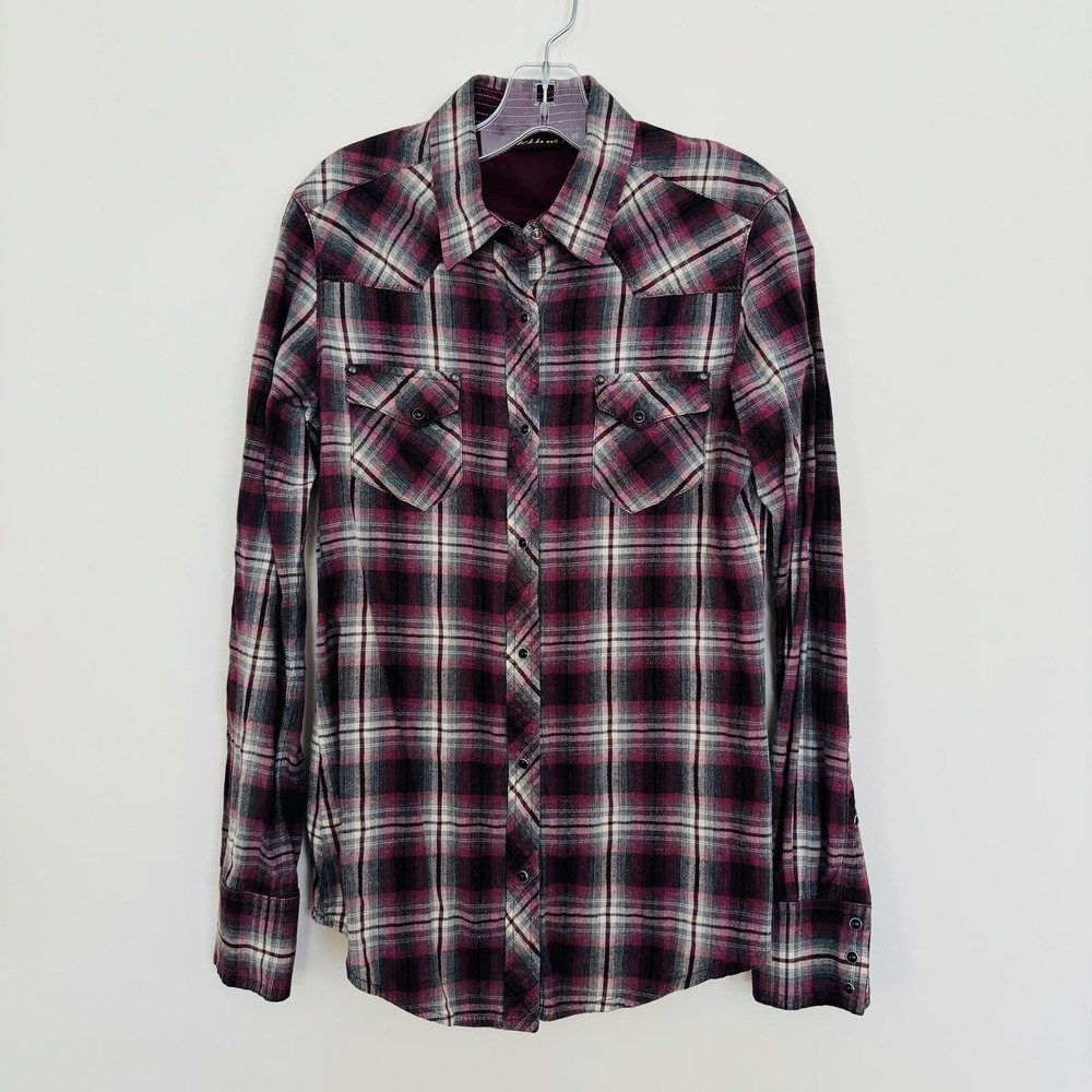 Kuhl Pearl Snap Long Sleeve Shirt Western Plaid Cotton Red Black Outdoor Top XS